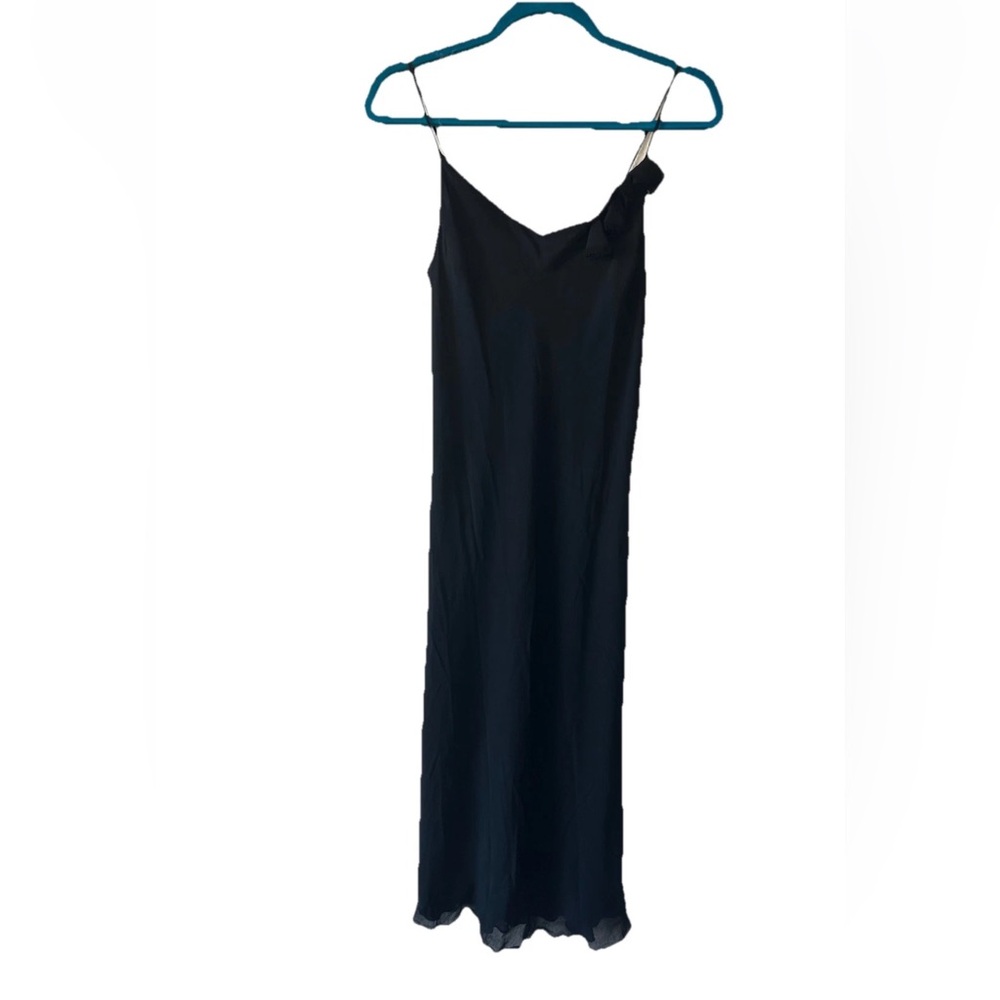 VTG 90s Lapis Black Slip Dress Midi Bias Cut Rayon USA Y2K Minimalist M - Picture 4 of 16